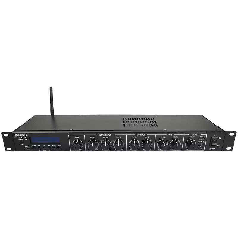 Adastra - MM240 1U Stereo PA Mixer-Amplifier USB/BT/FM 4Ohm 2 x 120W