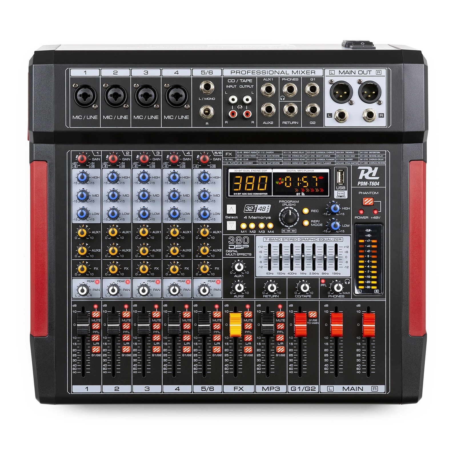Power Dynamics - PDM PDM-T604 Music Mixer BT/MP3/USB/DSP/REC 6CH — view 1